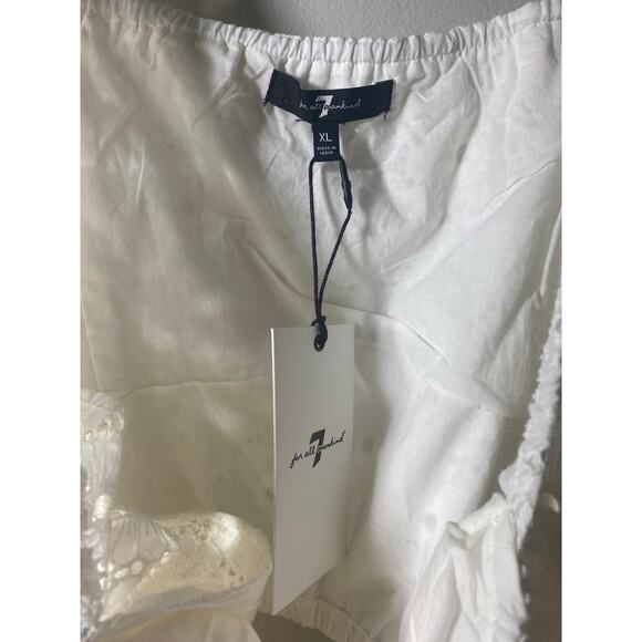 7 FOR ALL MANKIND TOP XL WHITE EYELET LACE CROCHET RUFFLE CROP COTTAGECORE BOHO - Picture 3 of 9